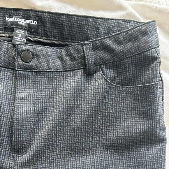 Karl Lagerfeld Paris Charcoal Micro-Check Straight-Leg Pants – US 12 - Picture 6 of 8
